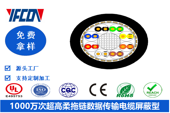 1000萬(wàn)次超高柔拖鏈數(shù)據(jù)傳輸電纜屏蔽型
